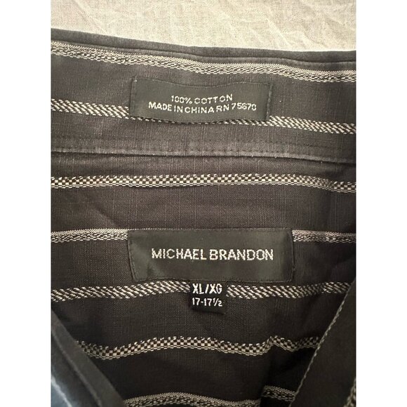 Michael Brandon Mens XL Button Down‎ Long Sleeve Gray Striped Dress Shirt Career - Picture 2 of 7